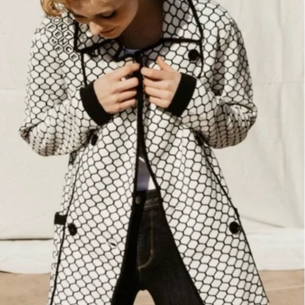 DEFIANT HERITAGE Don’t Fence Me In Cotton Cashmere BW Geometric Pea Coat M